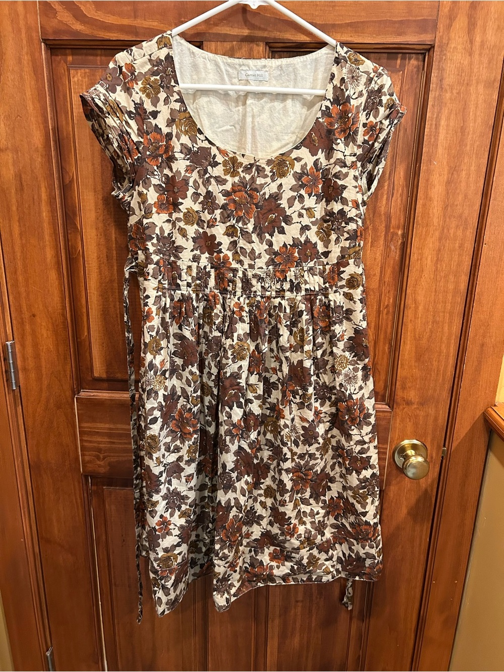 Garnet Hill Cream Dress with Brown and Rust Floral Print
